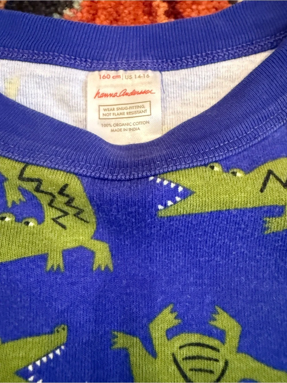 Hanna Andersson Blue Crewneck Pajama Top with Green Alligator Print